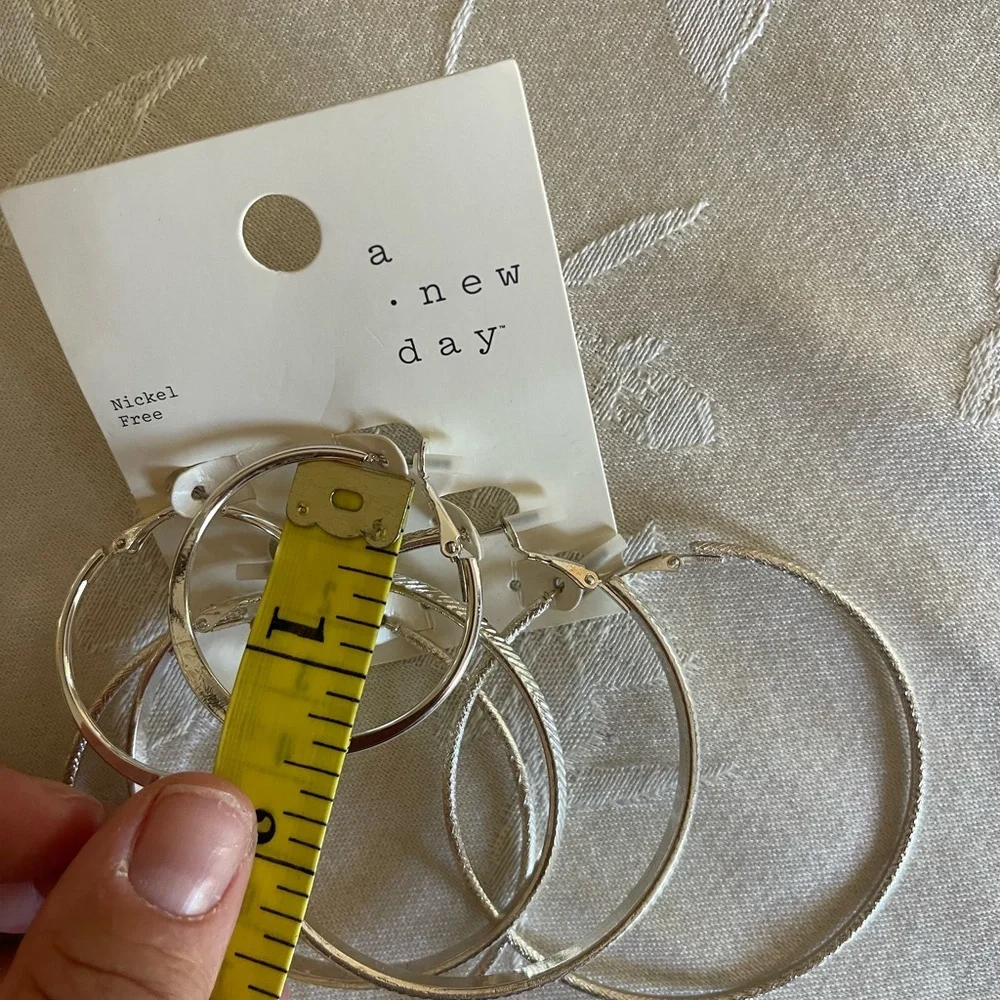 Brand New Set of 3 Nickel Free Silver Hoop Earrings